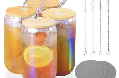 4 Iridescent Glasses with Bamboo Lids Only $16.99 (Reg. $34)!