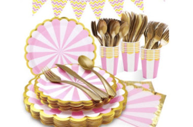 175 Pcs Pink and Gold Party Supplies Just $11.60 (Reg. $29)!